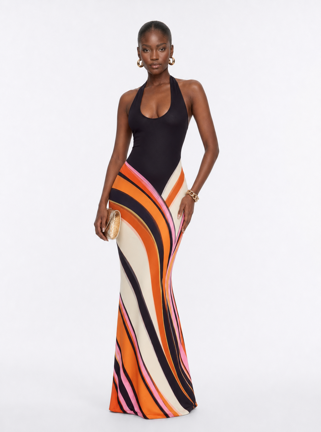 Zephrina Imogen geometric halter maxi dress in red