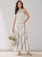 Zephrina Isolde border print maxi dress in ivory