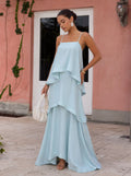 Solene Tiered Satin-Look Maxi Dress
