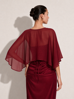 Zephrina sheer cape shawl in burgundy