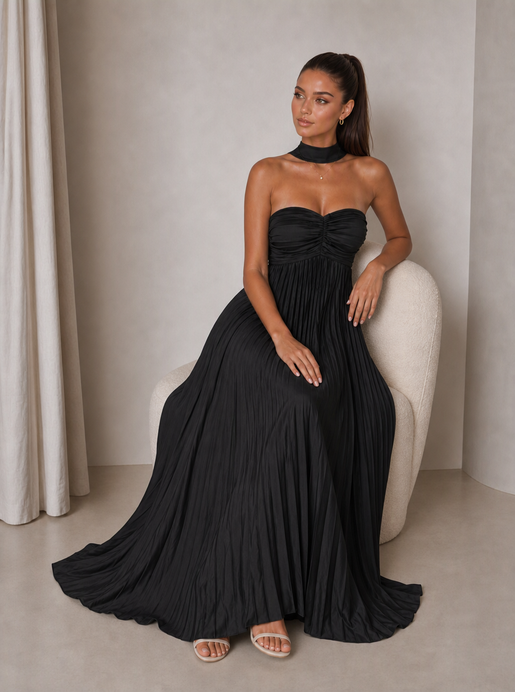 Zephrina Perrine pleated scarf maxi dress