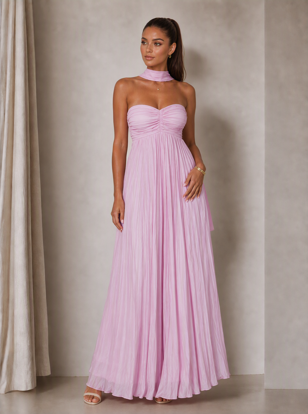 Zephrina Perrine pleated scarf maxi dress
