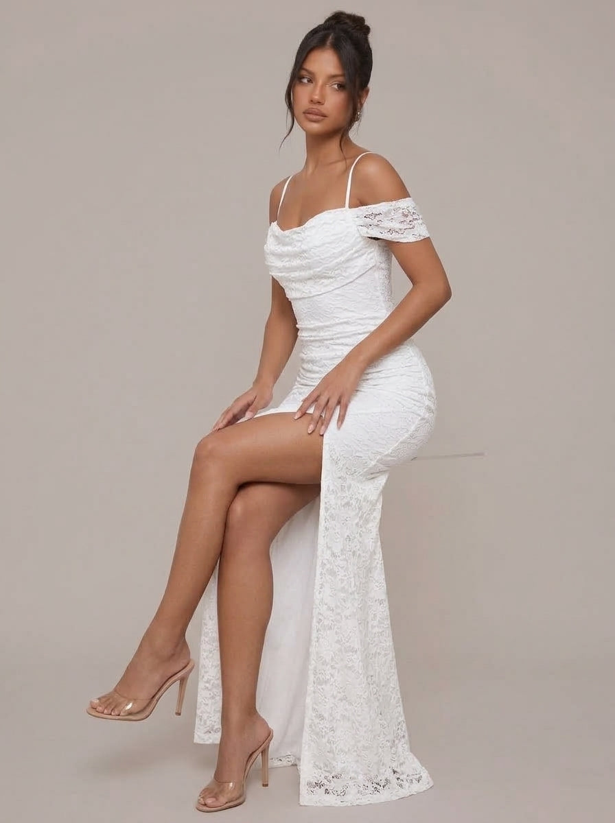 Zephrina Annelise off-shoulder lace maxi dress in white
