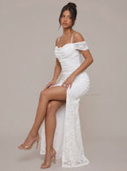 Zephrina Annelise off-shoulder lace maxi dress in white