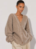 Zephrina Adara plush button cardigan in khaki