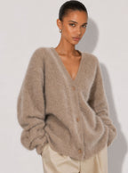 Zephrina Adara plush button cardigan in khaki