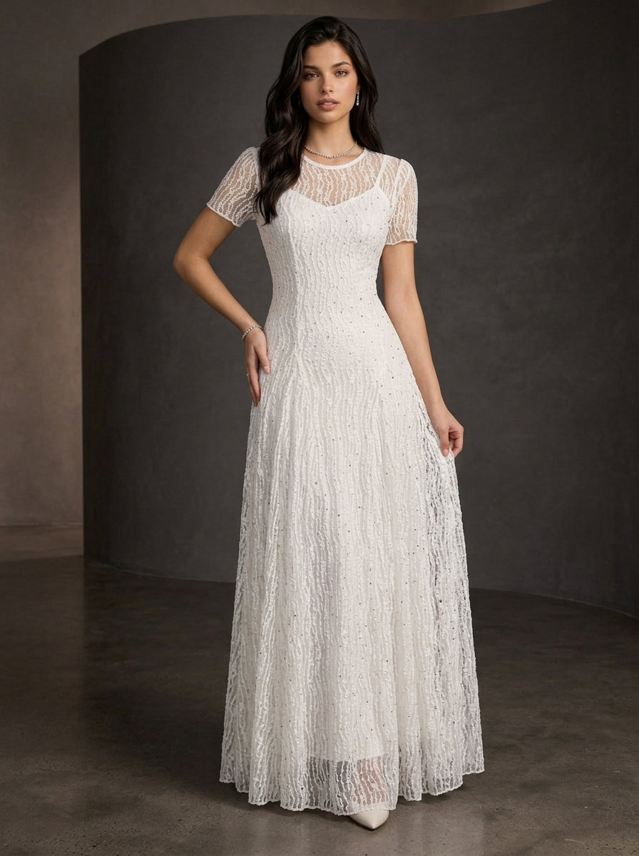 Zephrina Lisette lace sleeve maxi dress in white