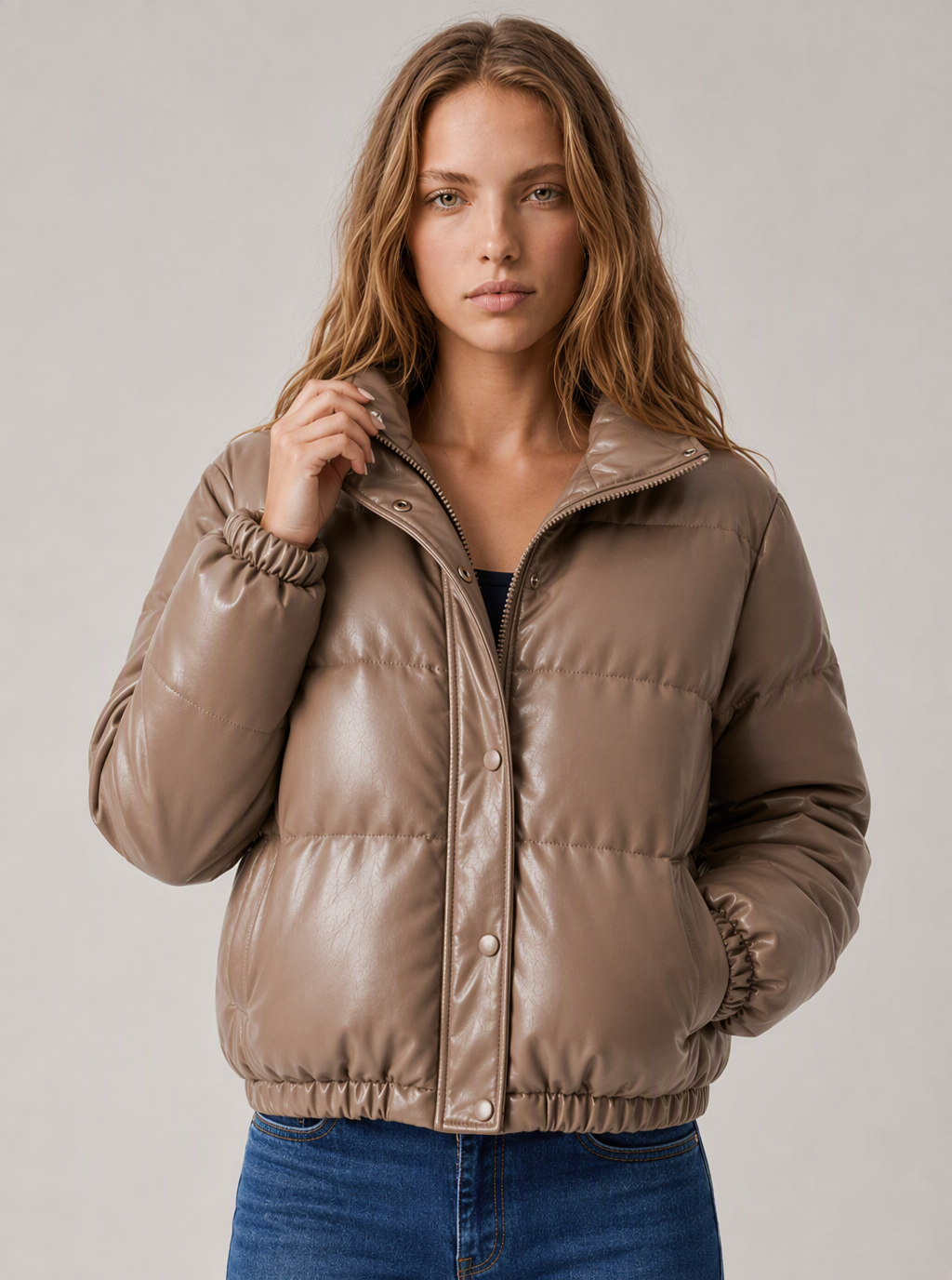 Zephrina Anneliese faux leather quilted puffer jacket in black