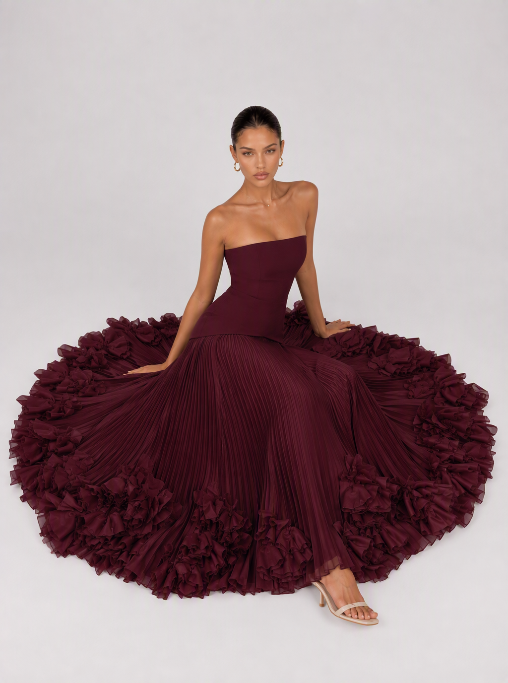 Zephrina Marnelle rosette pleated maxi dress