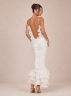 Zephrina Georgina ruffle-trim mermaid midi dress in white