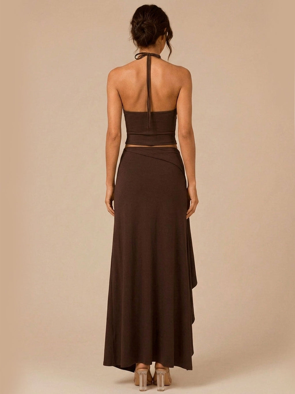 Zephrina Halter Neck Draped Maxi Skirt Set