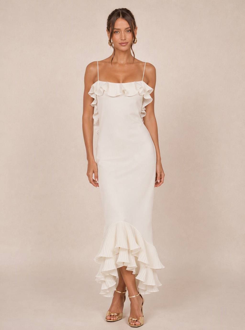 Zephrina Georgina ruffle-trim mermaid midi dress in white