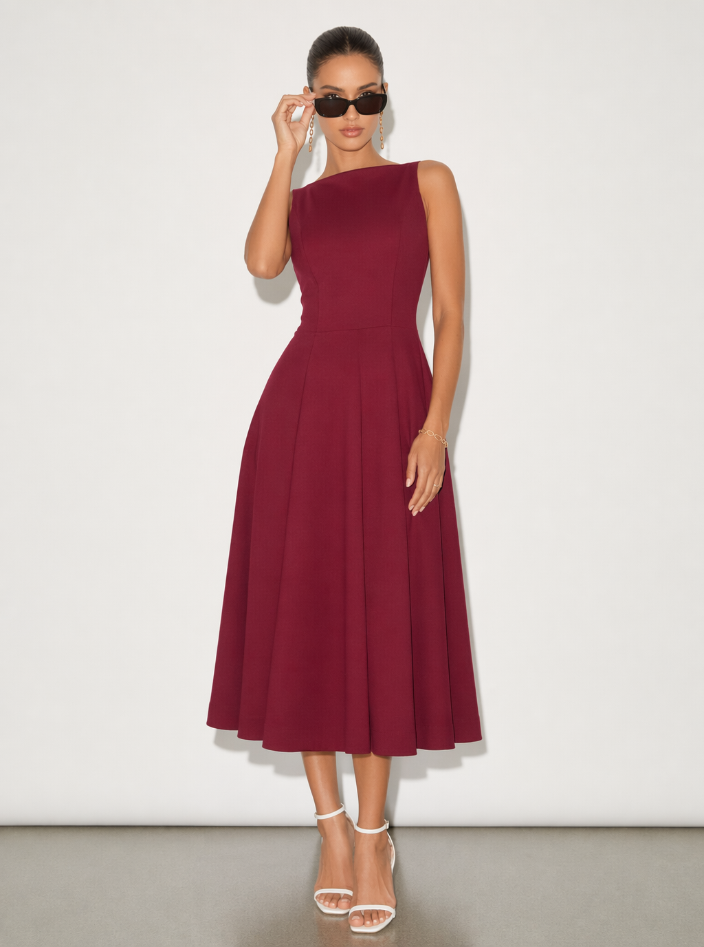 Zephrina Greta clean A-line midi dress in white