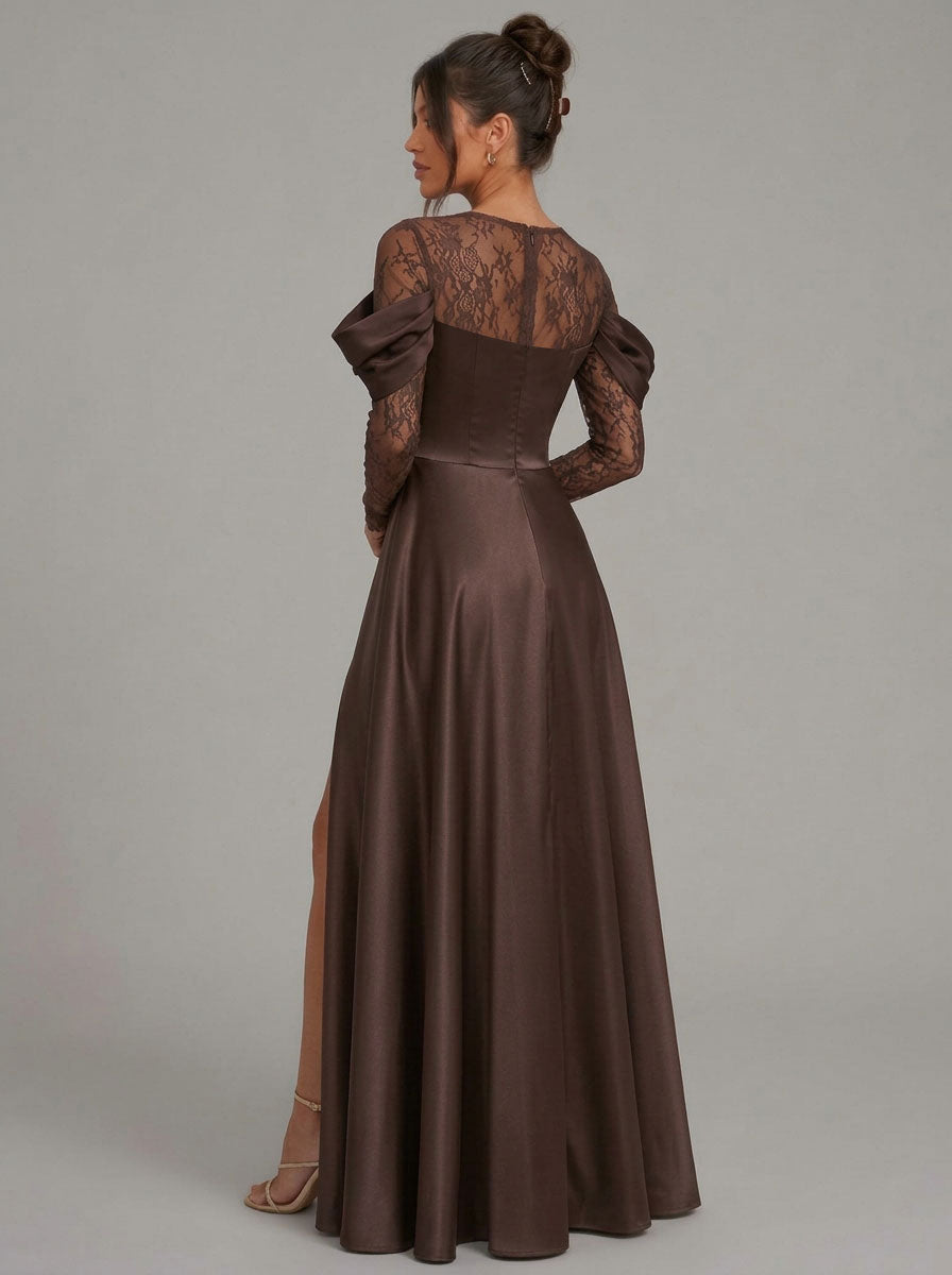 Zephrina Orelia lace satin maxi dress in brown