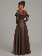 Zephrina Orelia lace satin maxi dress in brown
