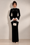Zephrina Marcellina contrast-cuff velvet maxi dress in black