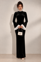 Zephrina Marcellina contrast-cuff velvet maxi dress in black