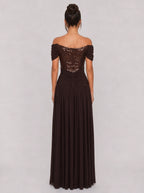 Zephrina Mariette sequin lace maxi dress in brown