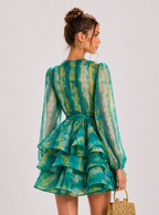 Zephrina Isolde ombre ruffle mini dress in green
