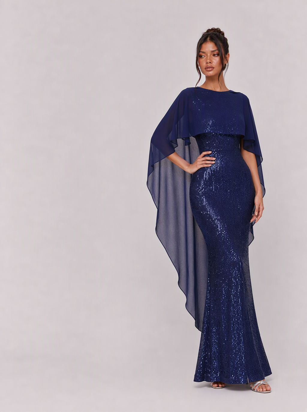 Zephrina Berenice sequined cape maxi dress in navy