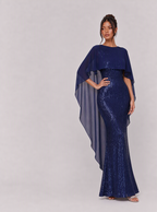 Zephrina Berenice sequined cape maxi dress in navy