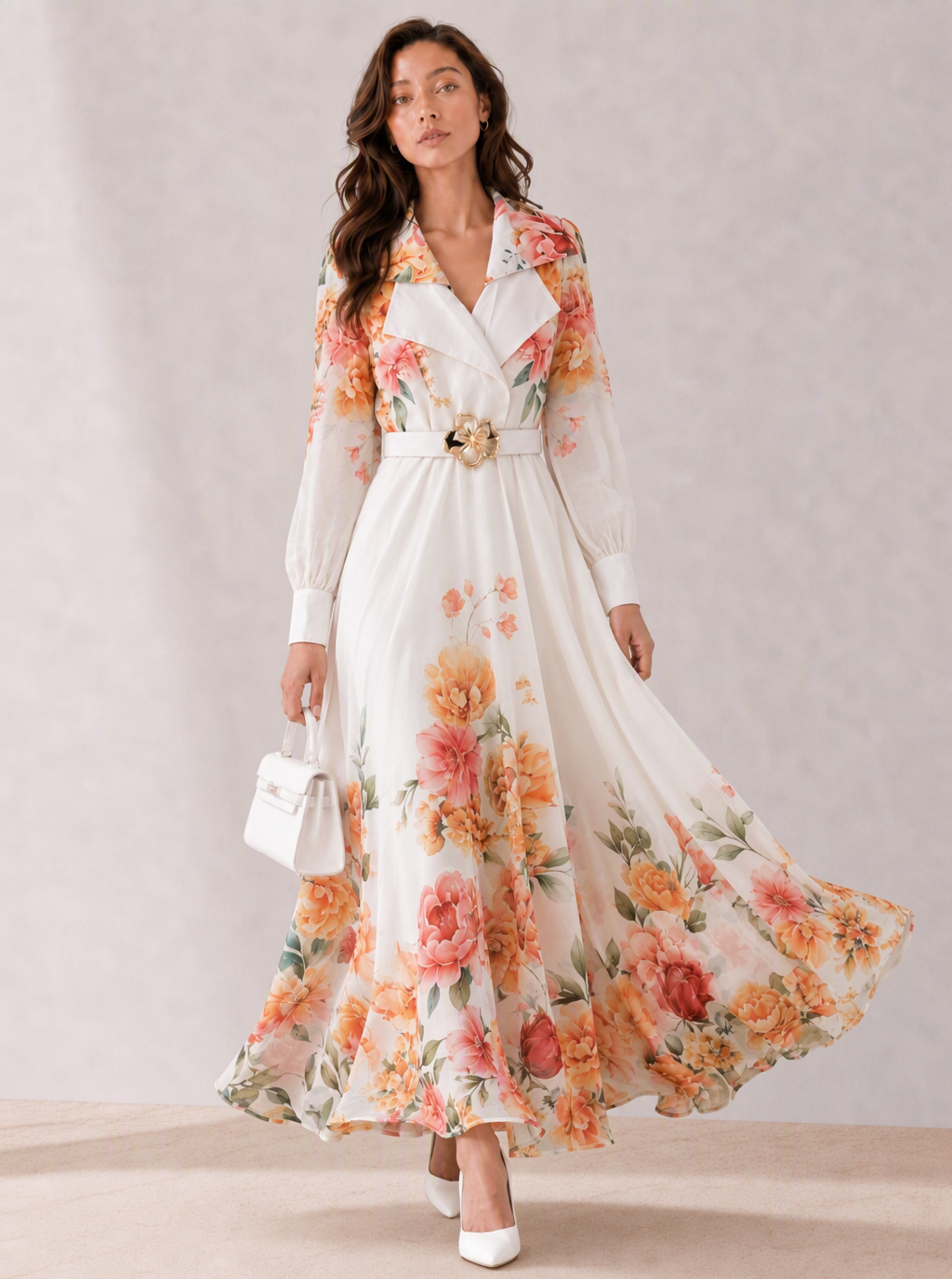 Zephrina Maura floral shirt maxi dress in white