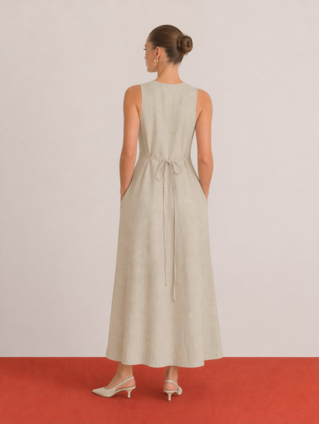 Sleeveless  Button Down Linen Maxi Dress