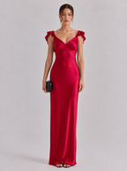 Zephrina Galiana flutter-strap satin maxi dress in red
