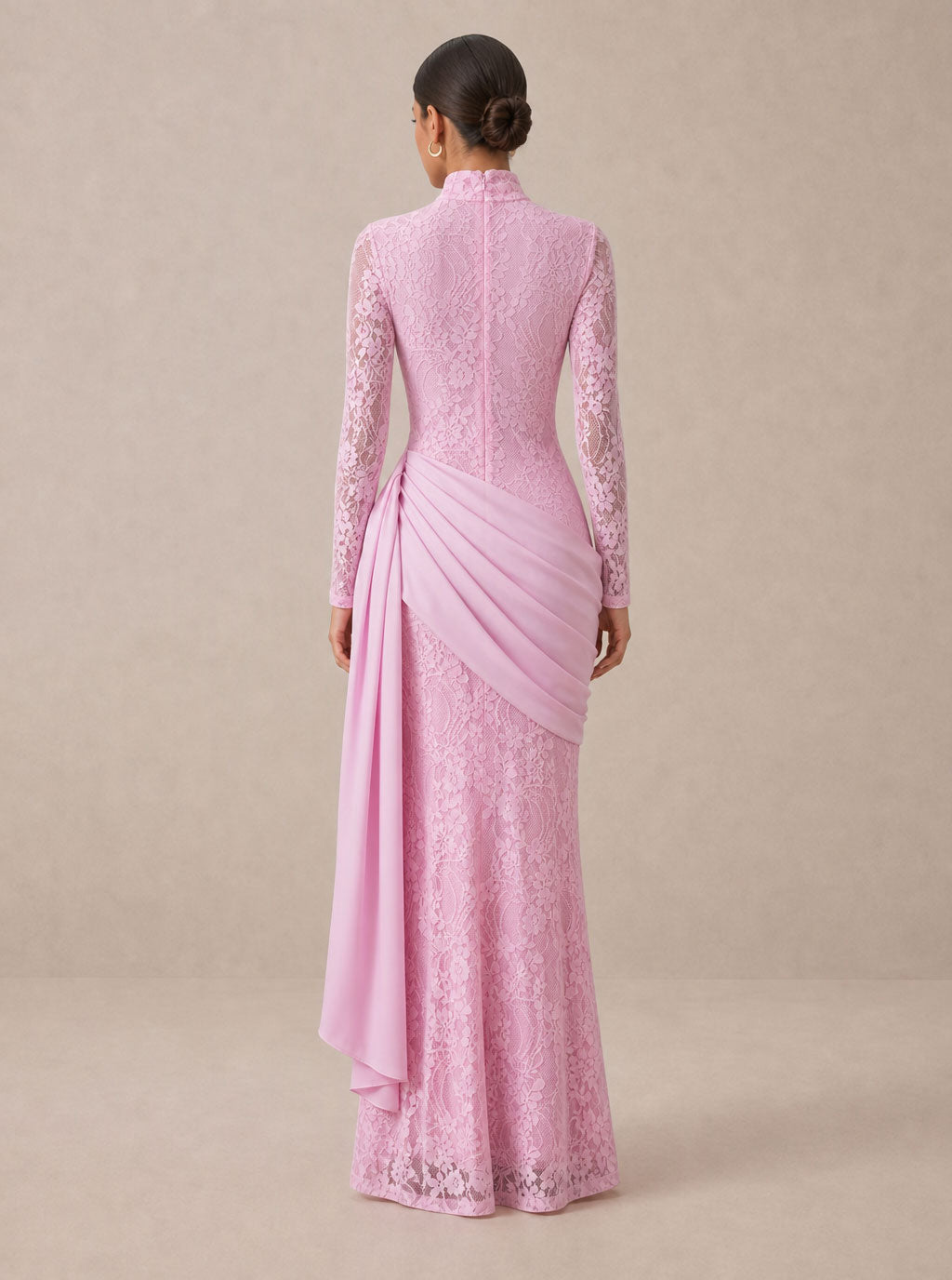 Zephrina Claudine lace drape maxi dress in pink
