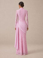 Zephrina Claudine lace drape maxi dress in pink
