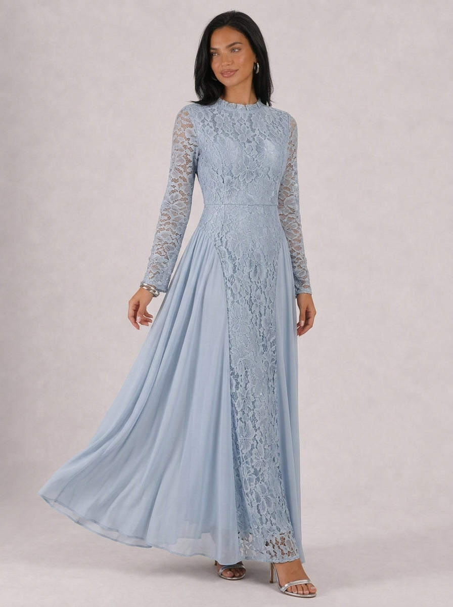 Zephrina Delara lace chiffon maxi dress in blue