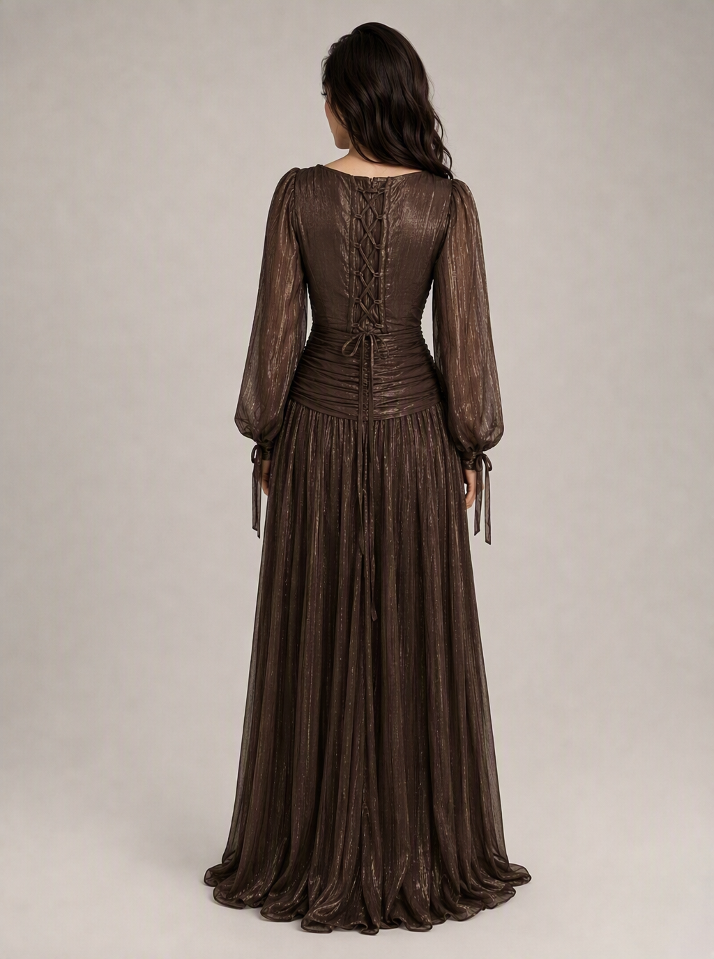 Zephrina Nerissa ruched sheer maxi dress in brown