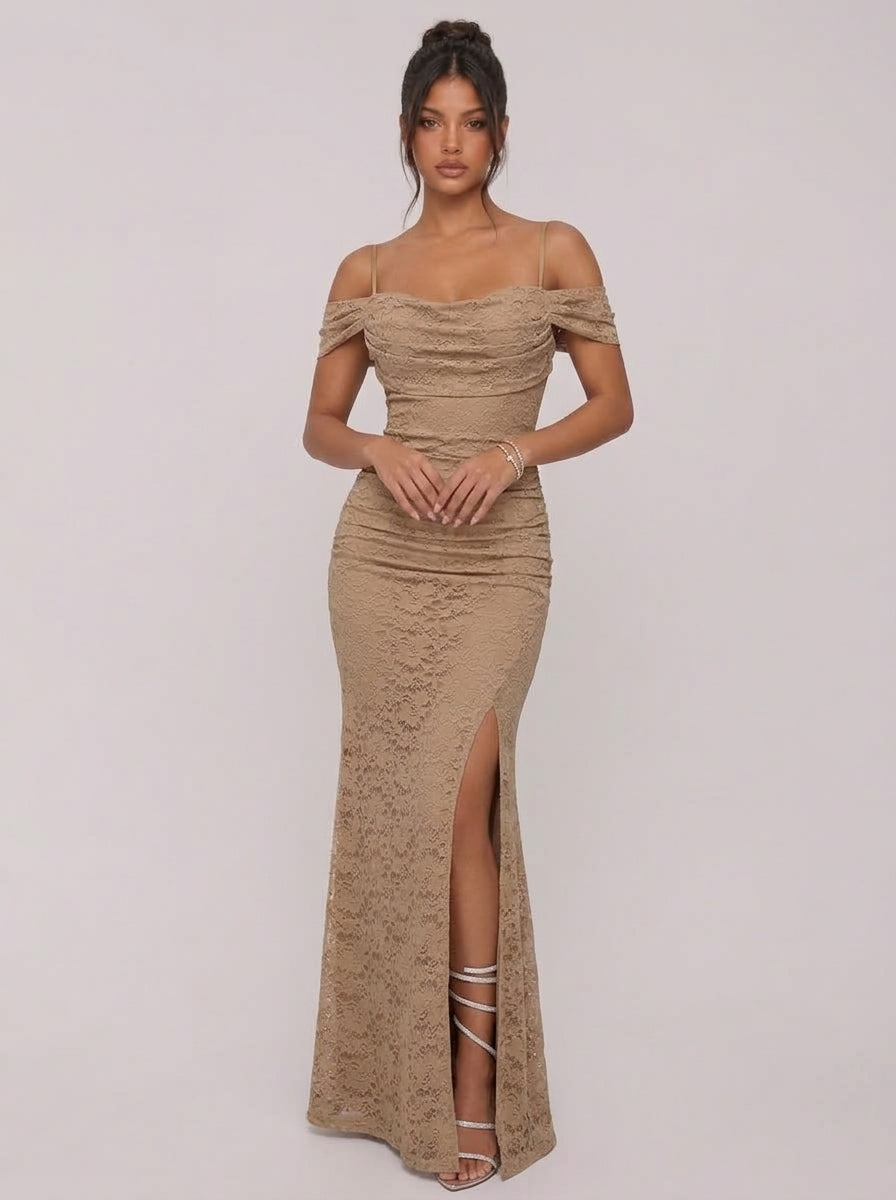 Zephrina Annelise off-shoulder lace maxi dress in white