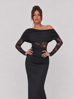Zephrina Meliora asymmetric lace-waist maxi dress in black