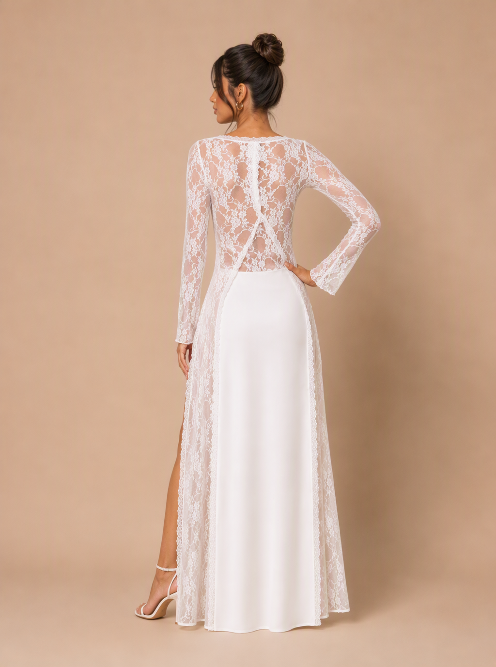 Zephrina lace-panel satin-look maxi dress in white