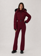 Zephrina Dagny hooded quilted one-piece ski suit in burgundy