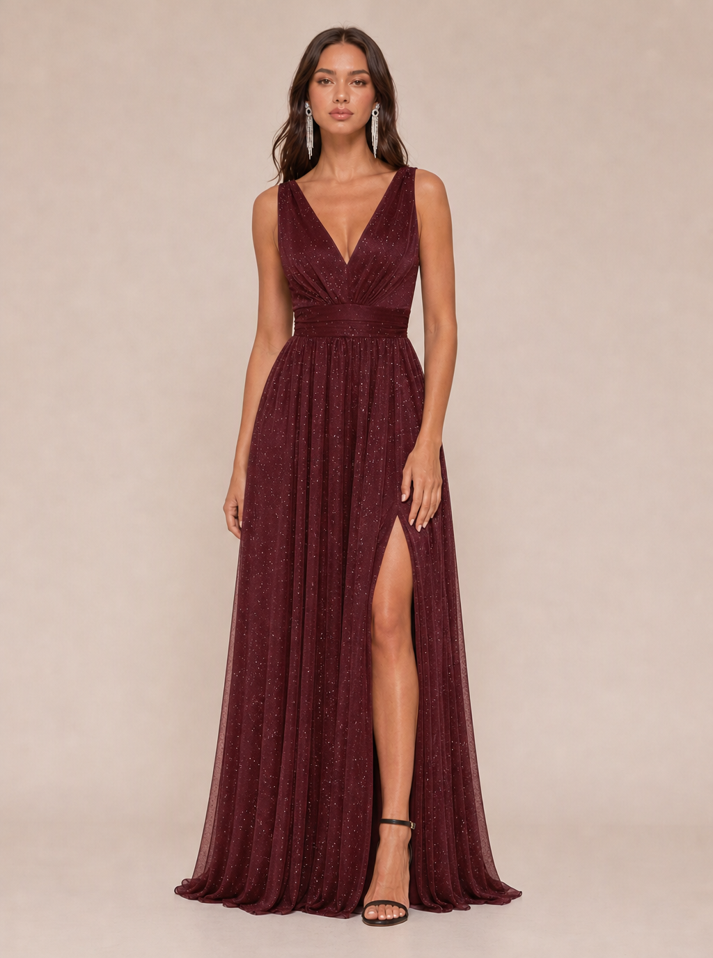 Zephrina Emiliana v-neck pleated maxi dress in navy