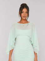 Zephrina Bellamy mesh cape-sleeve mini dress in green
