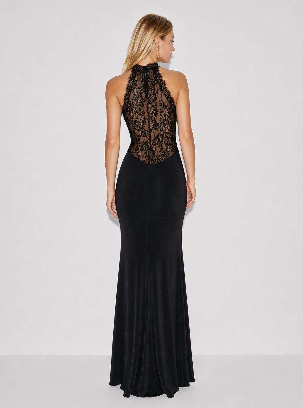 Zephrina Maura lace halter maxi dress in black