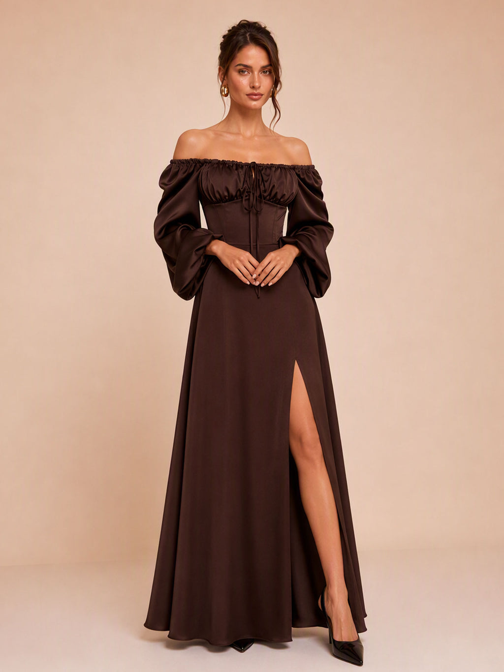 Zephrina Ginevra satin puff sleeve maxi dress