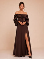 Zephrina Ginevra satin puff sleeve maxi dress