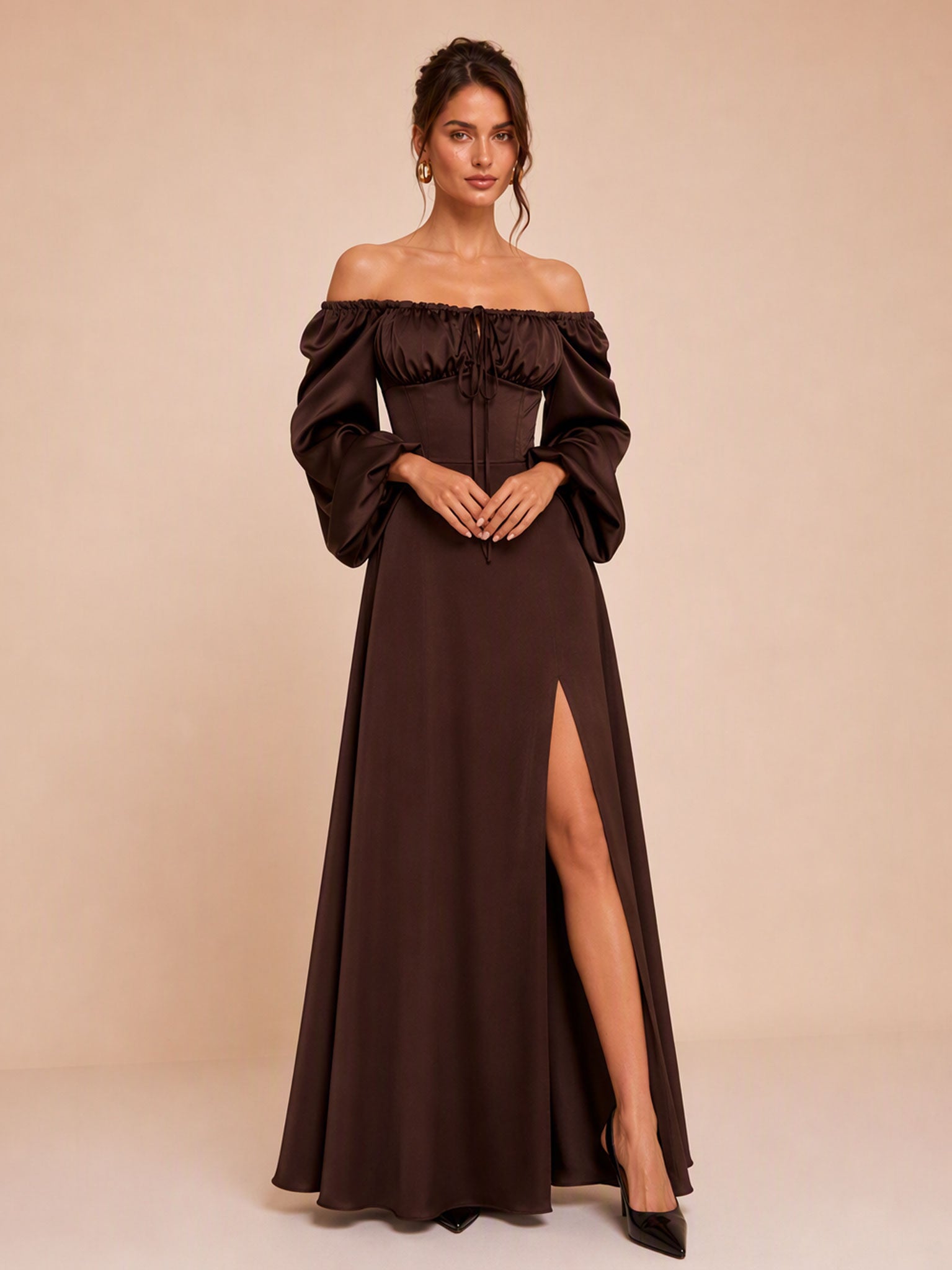 Zephrina Ginevra satin puff sleeve maxi dress