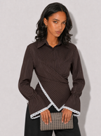 Zephrina Jessamine striped lace-trim blouse in coffee