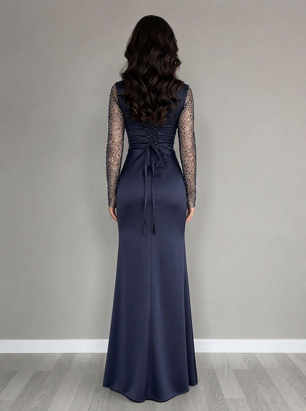 Zephrina Mireya sequin lace maxi dress in navy