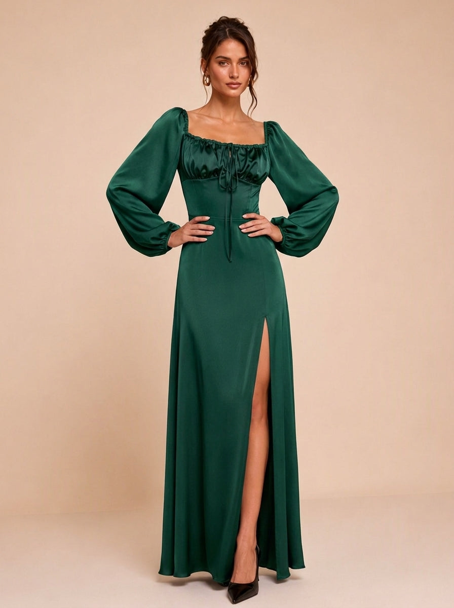 Zephrina Ginevra satin puff sleeve maxi dress