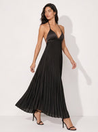 Zephrina Sabine pleated halter maxi dress in black