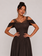 Zephrina Givara lace sleeve maxi dress in brown
