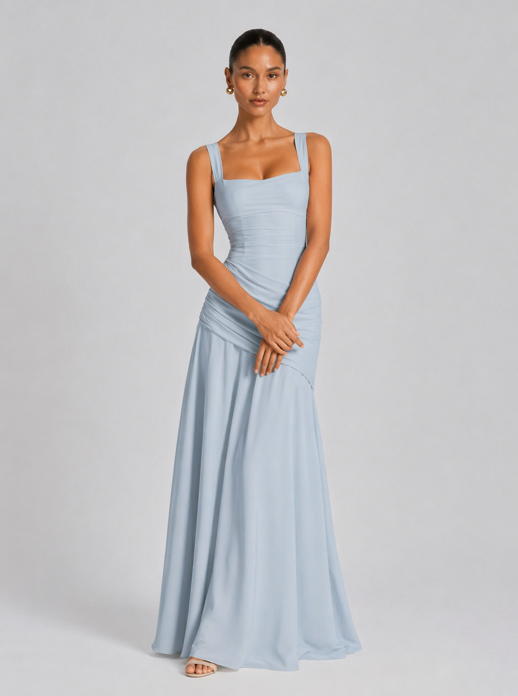 Zephrina Yellow Square Neckline Pleated Maxi Dress