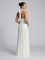 Zephrina Solenne ruched halter maxi dress in white