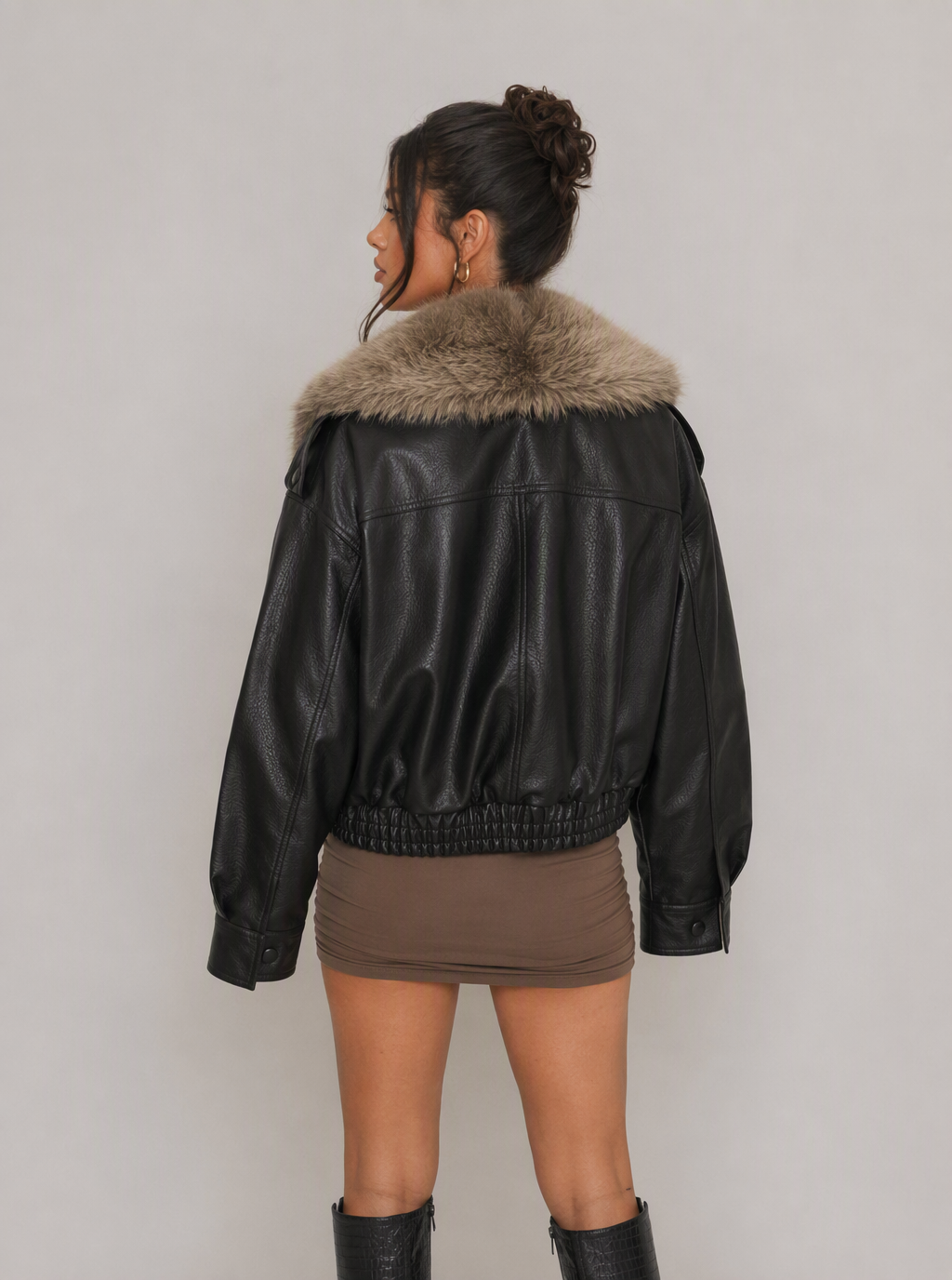 Zephrina Feliciana plush-collar jacket in dark coffee